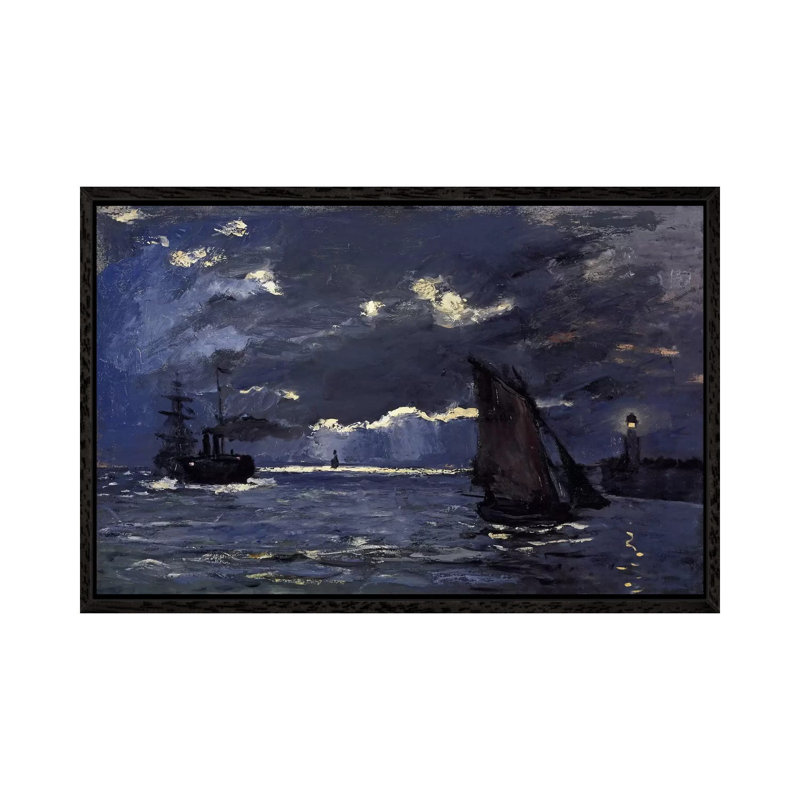 A Seascape, Shipping By Moonlight by Claude Monet - Print on Canvas, 101.6 cm H x 66.04 cm W, Black Framed