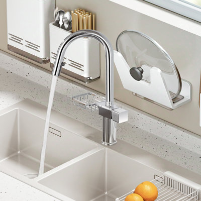 High Arc Pull - Down Kitchen Faucet, Single Hole, Stainless Steel, Brushed Gold, Dual Spray Modes, 360 Swivel Out, Quick Setup, Drip Ceramic Valve, Storage Shelf Range, Effortless Installation, Leak