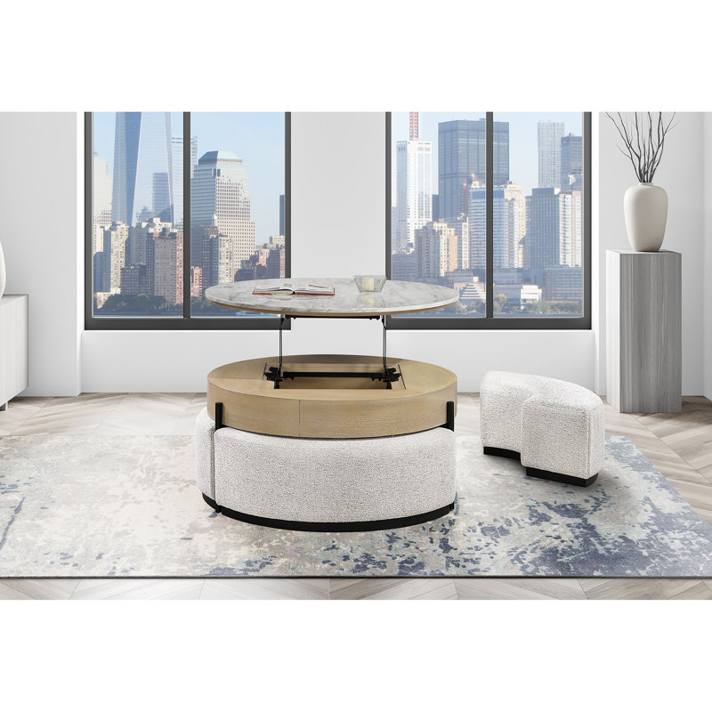Table basse T42 avec 3 tabourets, Beige