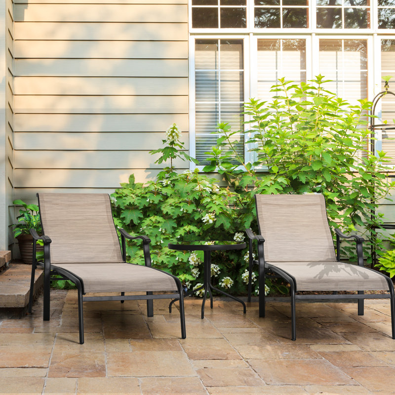 Alayshia Outdoor Powder Coated Steel Single chaise with Cushions, Brown
