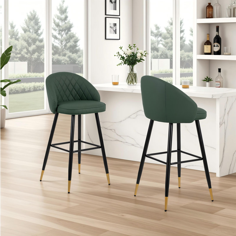 Chaise de bar en cuir Keliyah, Vert