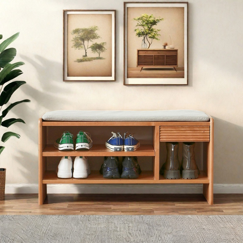 35.4in Shoe Storage Bench, Gray/Natural Wood