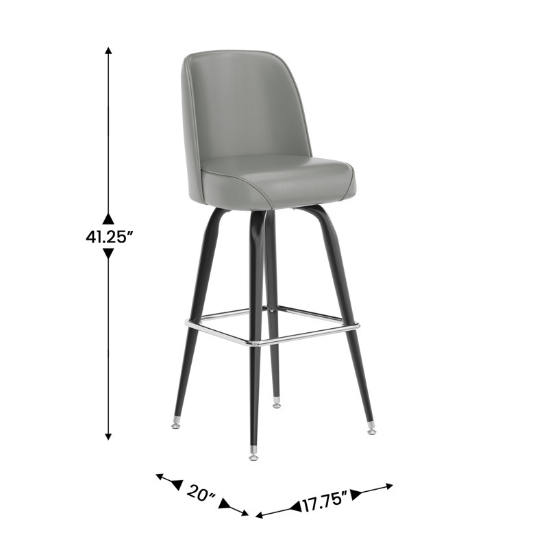 Gray Vinyl Upholstered Swivel Metal Barstool with Footrest