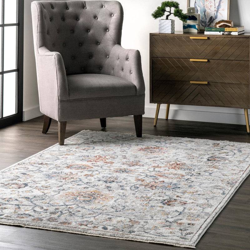 Tapis floral rouge / bleu Kitt, Rectangle 5 pi x 8 pi 2 po