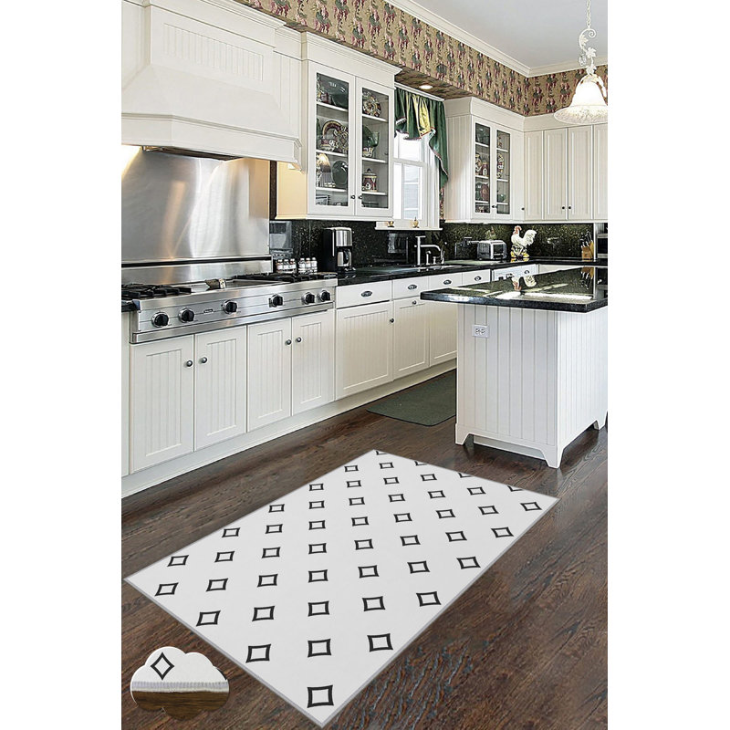 Tapis rectangulaire noir / blanc en polyester tissé à la machine 5 pi 11 po x 9 pi 2 po