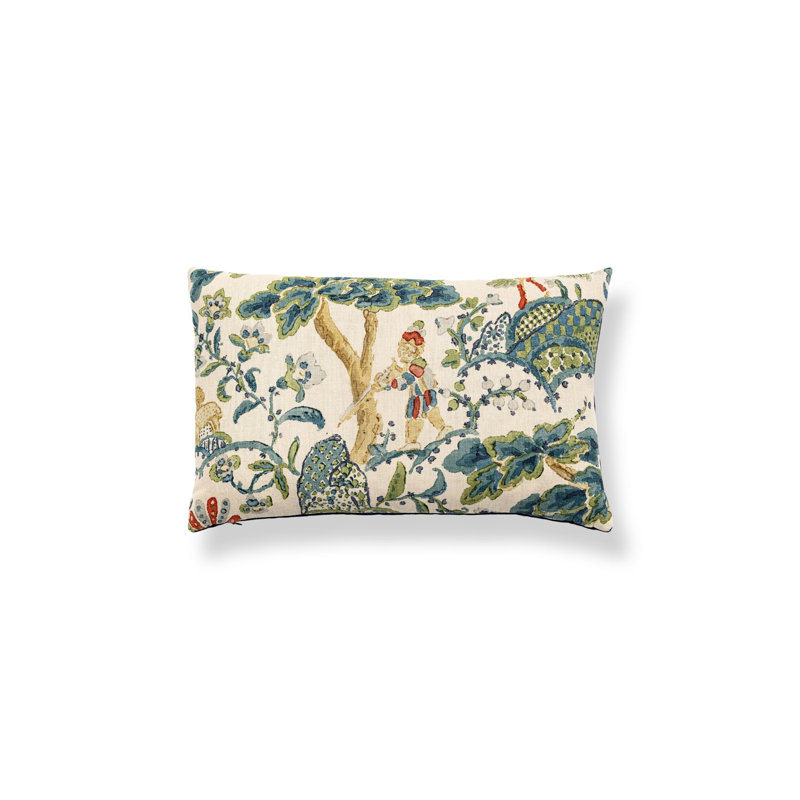 KELMESCOTT / AURORA PILLOW, Peacock/Sand/Navy Toile, 14" H x 22" W, Rectangular
