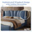 Cadre de lit tapissier en cuir grand format, cadre de lit moderne avec tête de lit à oreilles, lit plateforme tapissier avec pied de lit ondulé, sans sommier, bleu antique-414477697