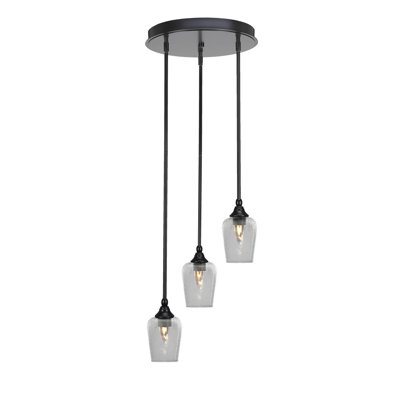 Luminaire suspendu en forme de grappe 3 lumières avec verre à bulles transparent 5 po Empire