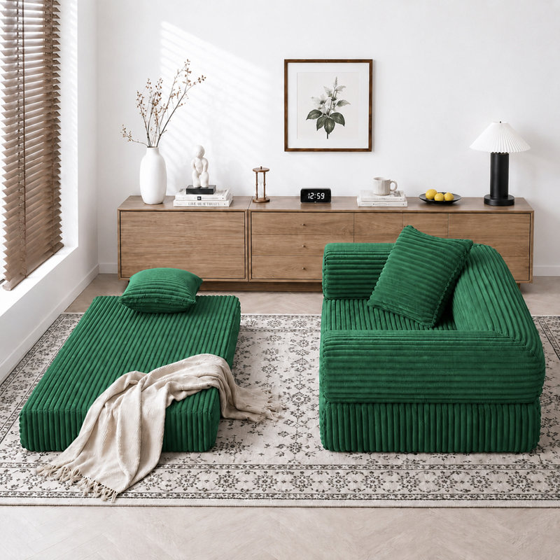 Canapé-lit modulaire convertible 77 po, canapé-lit en velours côtelé à assise profonde avec coussins amovibles pour appartement, salon et chambre d'amis
