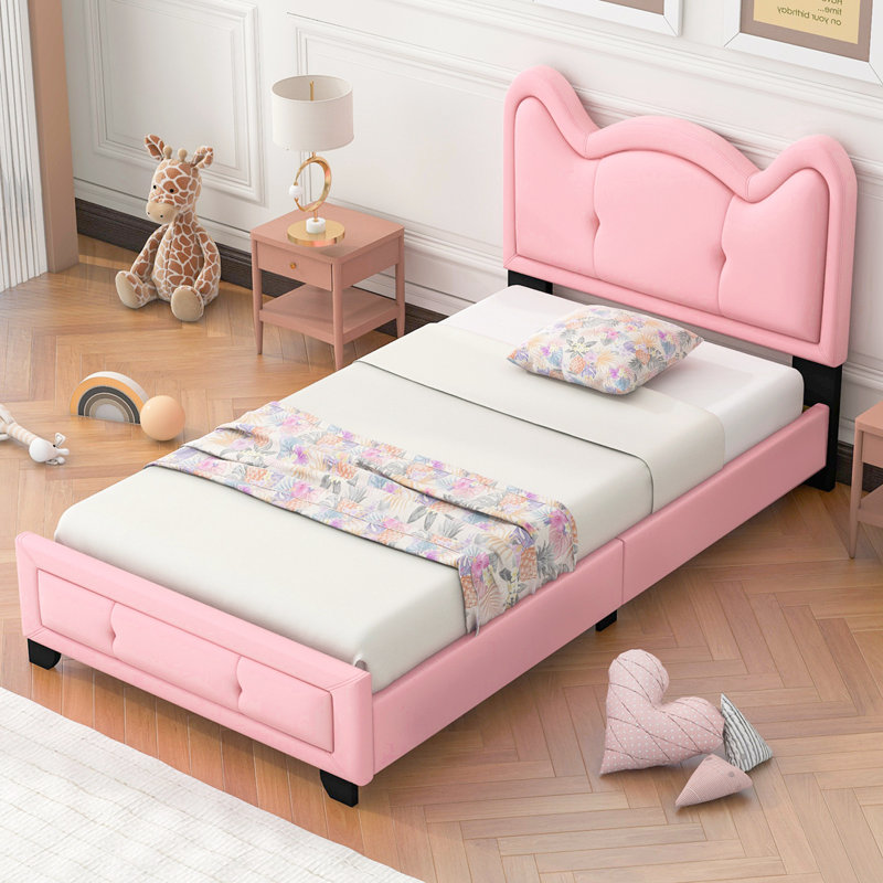 Ceasar Vegan Leather Platform Bed, Twin, Pink