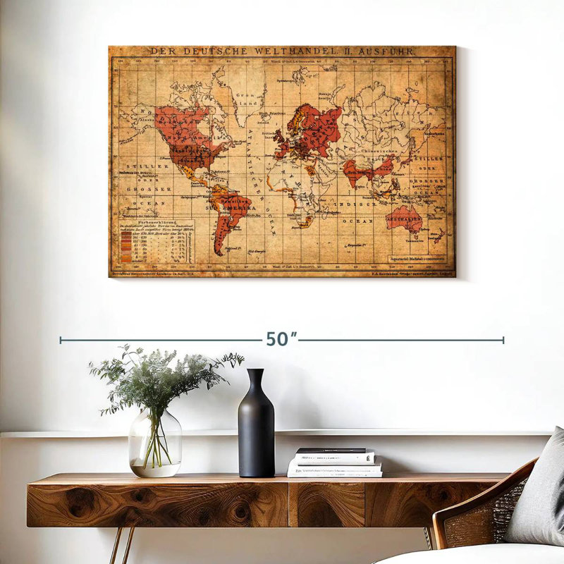 Carte du monde allemand Aliaz, H 26 po x l 39 po