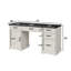 Bureau d'ordinateur de ferme de 57 po avec prise et 5 tiroirs Deanjelo, grande armoire de rangement pour bureau personnel, blanc cassé / noir-1722019189