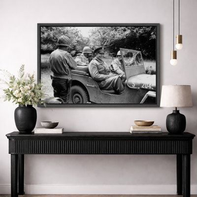 General Dwight Eisenhower WWII Jeep Photograph Artwork, Living Room Pictures, Framed Canvas Giclee Print Wall Art.