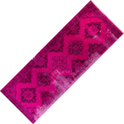 Tapis fuchsia moderne fait à la main 5 x 13,3 pi Konya Sille