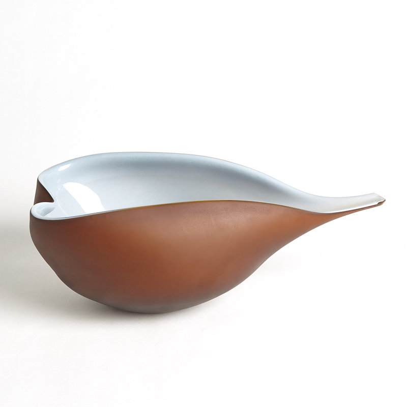 Large Amber and Blue Frosted Glass Decorative Bowl