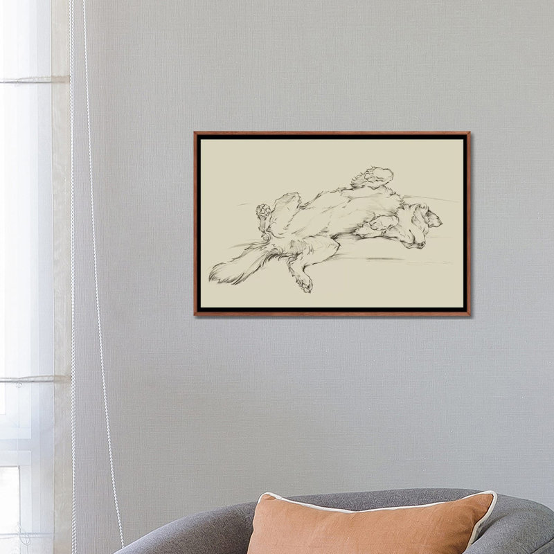 «Dog Tired III» par Ethan Harper - reproduction d'art, Pas de tapis, Toile classique avec cadre brun