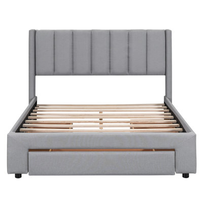 Upholstered Platform Bed With One Large Drawer In The Footboard And Drawer On Each Side -  STYLISH, OKKK612-GX001901AAE-1