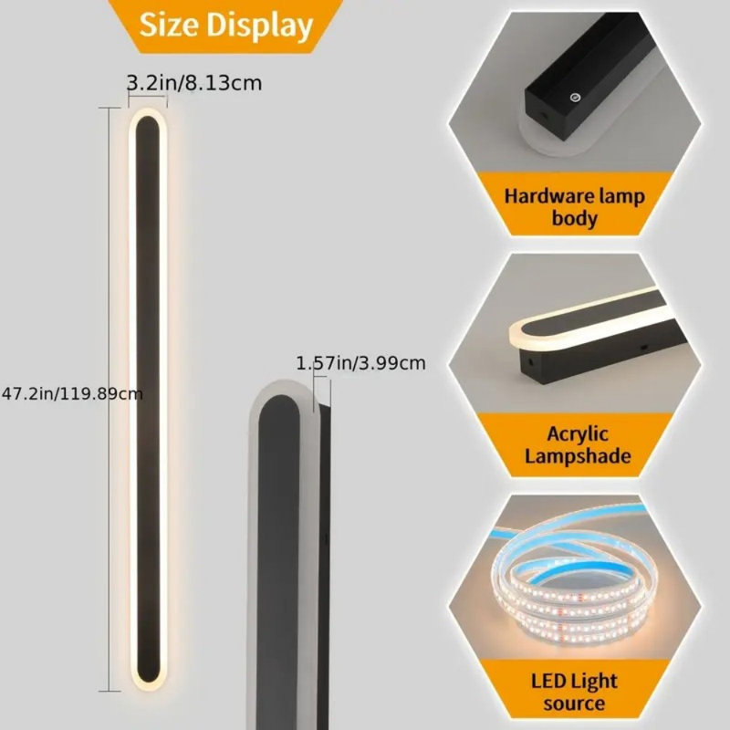 Modern Outdoor Wall Light Outdoor Wall Sconces Black Exterior Wall Light Fixtures Wall Mount LED Long Light Wall Sconces For House, Garage, Patio, Porch, Stairway (3000K)