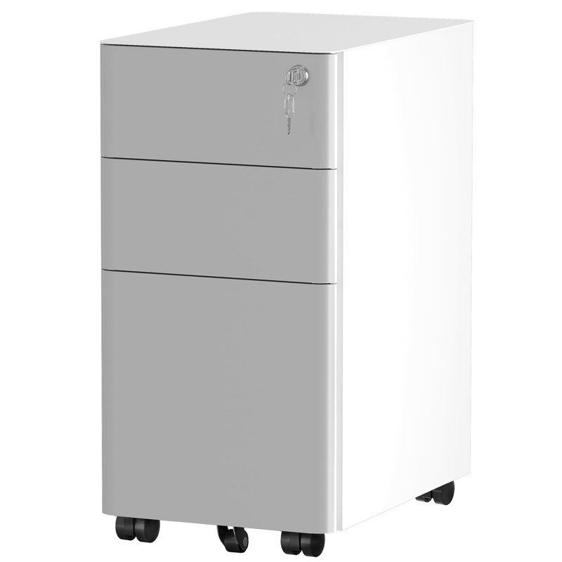3 Drawer Filing Cabinet, White/Grey