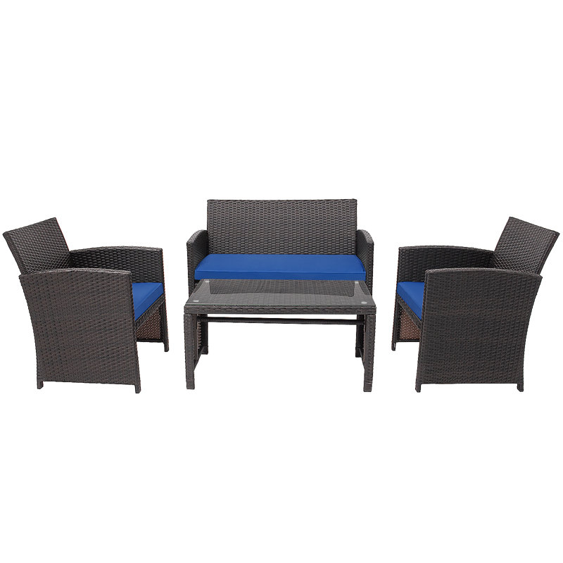 Ensemble de conversation avec canapé en rotin 8 pièces Duplantis, Bleu marine, 2