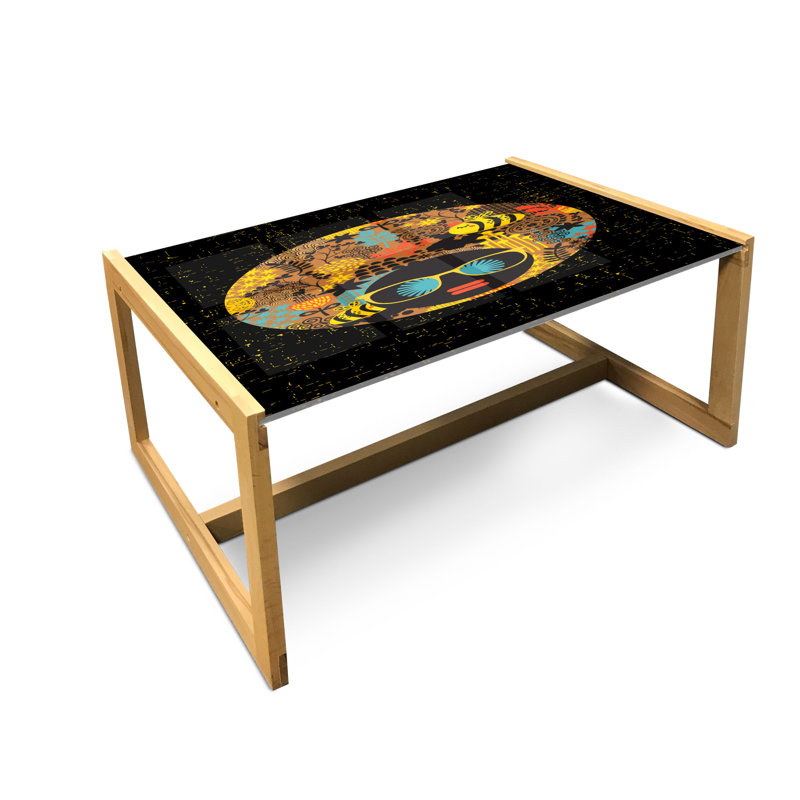 Funky Coffee Table, Abstract Retro Afro Woman In Glasses In Nature Exotic Forest Joyful, Acrylic Glass Center Table With Wooden Frame For Offices Dorms Charcoal Grey And Multicolor