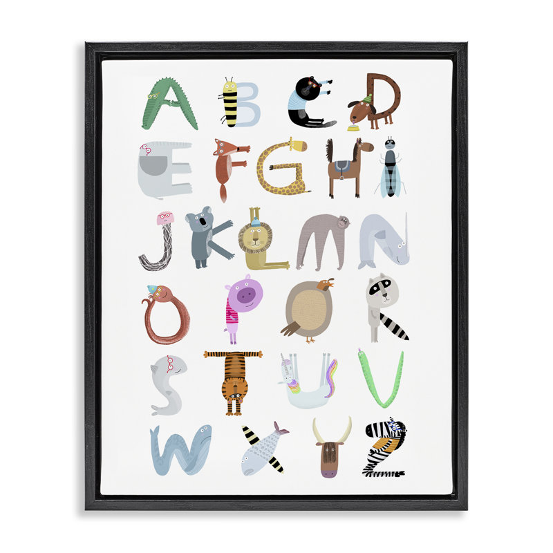 Alphabet en forme d'animal, Cadre flottant noir de jais, H 21 po x l 17 po