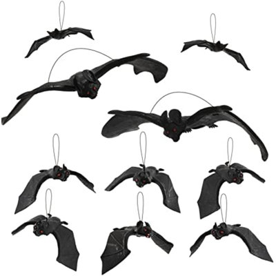 Hanging Bat Decorations, 10Pcs Halloween Simulation Rubber Bat For Hanging Decorate Outdoor Indoor Yard Home Window Door Wall Halloween Party Décor