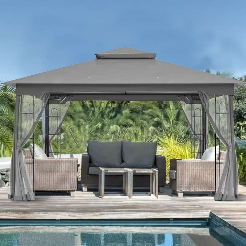 13 Ft. W x 11 Ft. D Steel Patio Gazebo, Gray