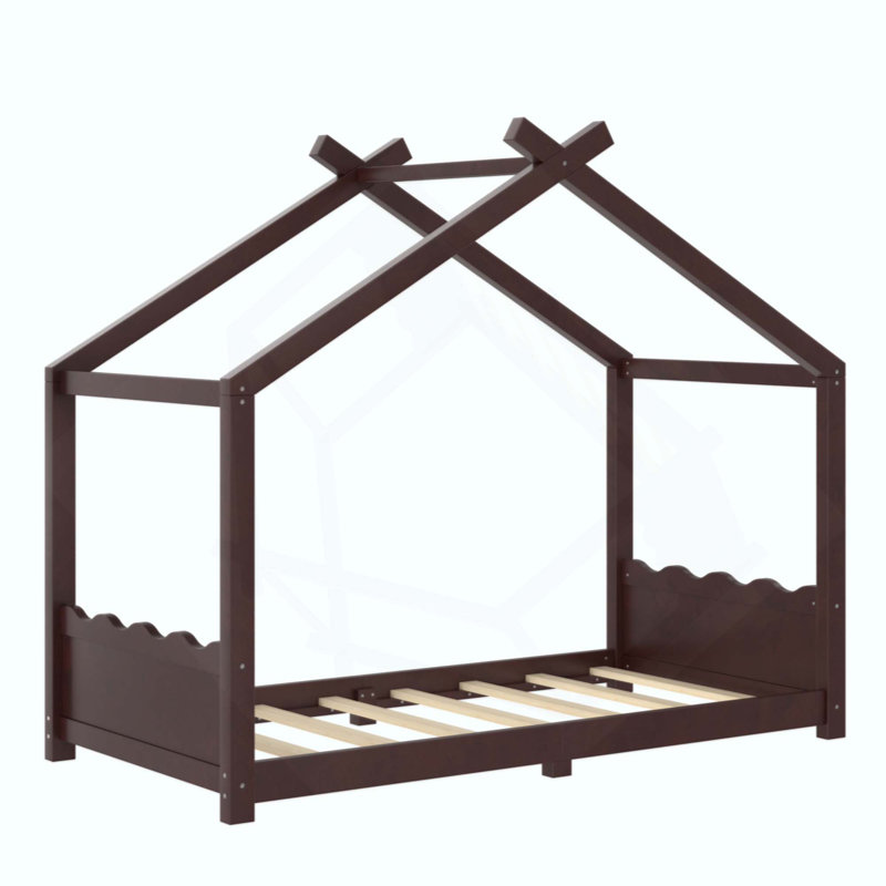 Lit de maison avec lattes de soutien, cadre de lit de maison en bois massif pour enfants, pas de sommier tapissier et structure d'ouverture