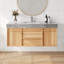 Meuble-lavabo mural simple 48 po avec comptoir en pierre frittée grise, lavabo encastré en céramique blanche, armoire en bois massif multicouche en bois naturel, portes et tiroirs à fermeture en douceur-136219827-136219829