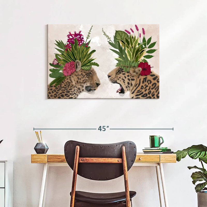 Brampt Hot House Leopards Pair Pink Green, 24" H x 36" W