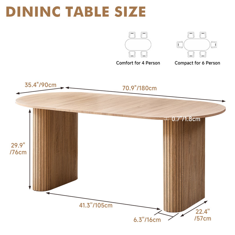 70.8" Oval Dining Table for 4, Modern Farmhouse Wood Kitchen Table for 6, Rustic Large Dinner Table for Dining Reception Room