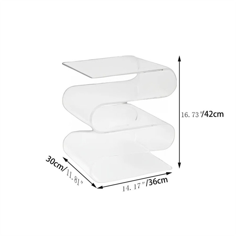 Giesa Transparent Book Shelf Acrylic Personality Side Table,S Shaped Acrylic Side Table, Transparent