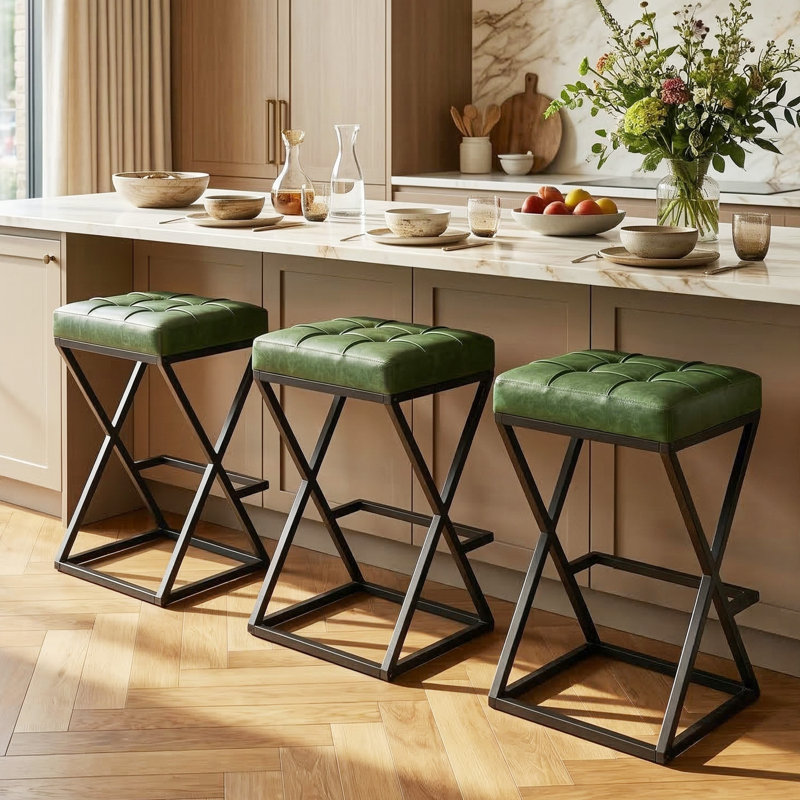 Tabouret de bar Mid-Century 26 po, Vert, 2