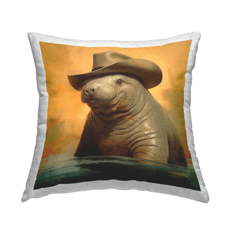 Coussin d'extérieur Manatee & Cowboy Hat