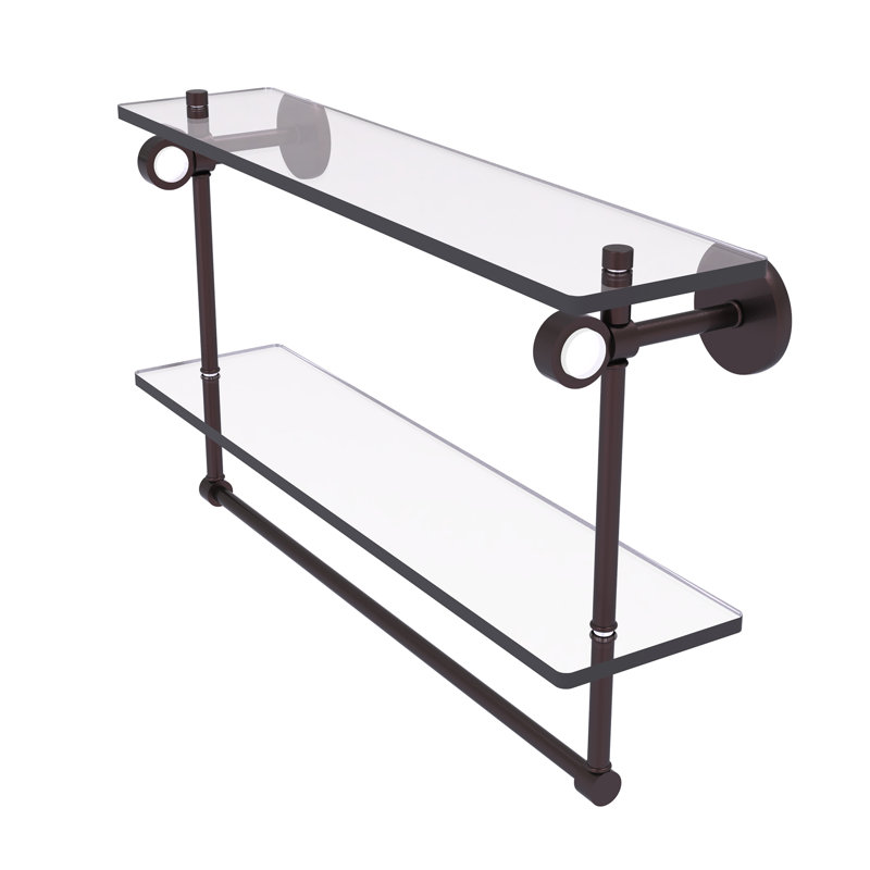 Tablette murale en verre double meuble-lavabo Margolis, H 12,8 po x l 22 po x p 5,6 po, Bronze antique