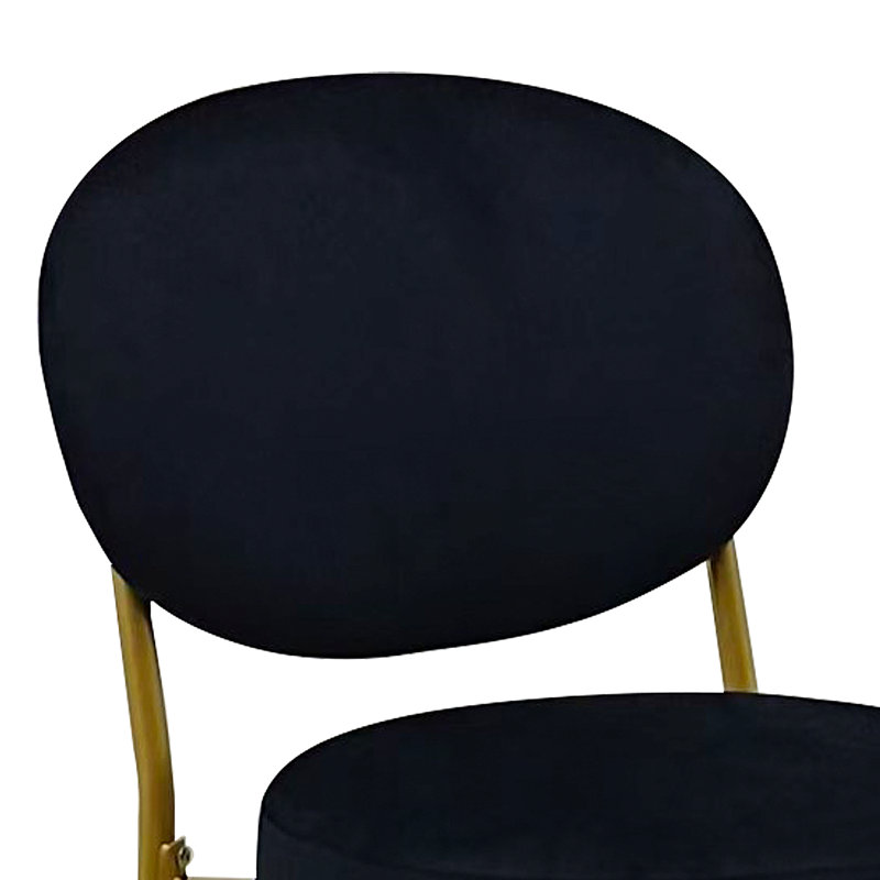 Set Of 2 Velvet Upholstered Bar Stools Round Counter Stool With Backrest & Footrest Dining Chairs For Kitchen Island, Black