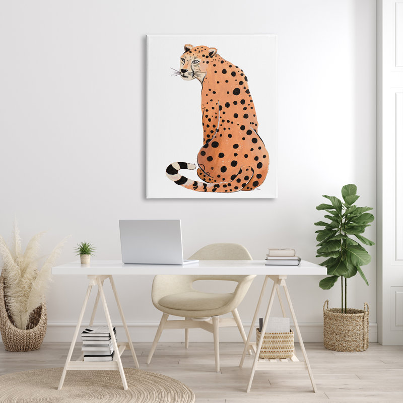 Chat de la jungle orange, taches audacieuses, animal de safari - peinture, H 48 po x l 36 po x l 1,5 po, Toile tendue
