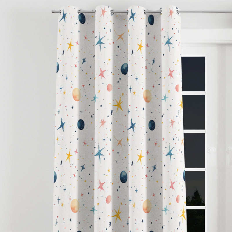 Celestial For Kids Blackout Curtains - Night Sky Tiny Starscape Grommet Curtain - 1 Panel, 52" W x 120" L, Silver Grommets
