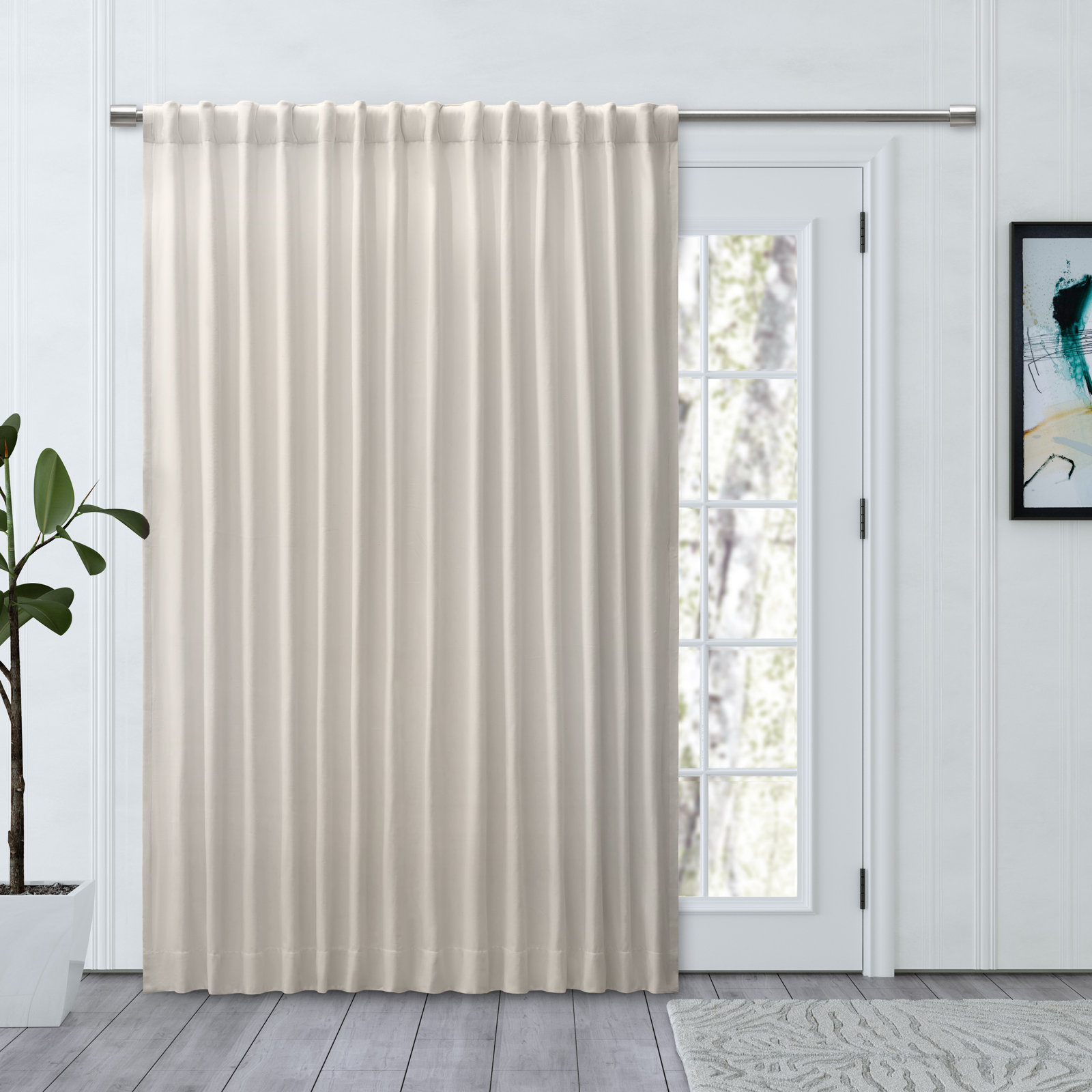 LeeRoy 100% Sustainable Cotton Blend Chevron Texture Room Darkening Thermal Triple-Lined Rod Pocket Panel, Ivory