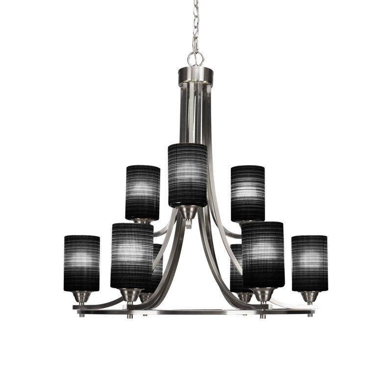 Lustre 9 lumières, Nickel brossé, Blanc