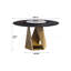 Table de salle à manger ronde moderne de 53 po, noir et blanc, avec base en fer de bronze stable et plaque tournante en pierre frittée blanche de 23,62 po, brûlant - utilisation à long terme pour 6 chaleur solide - qualité fiable