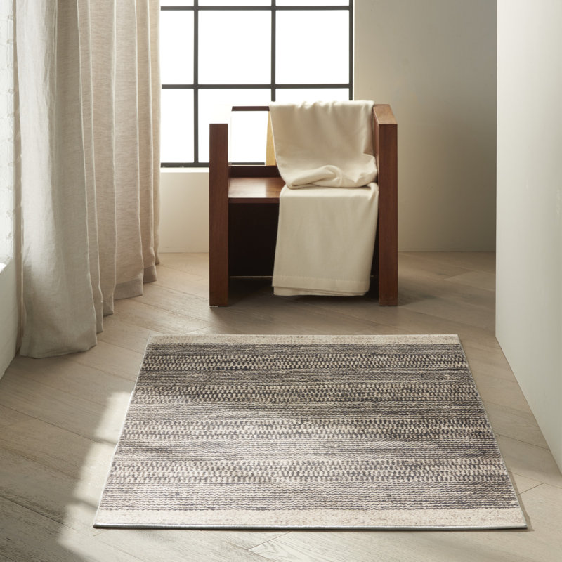 Calvin Klein Etched 3'2" x 5' Ivory Grey Contemporary Indoor Rug