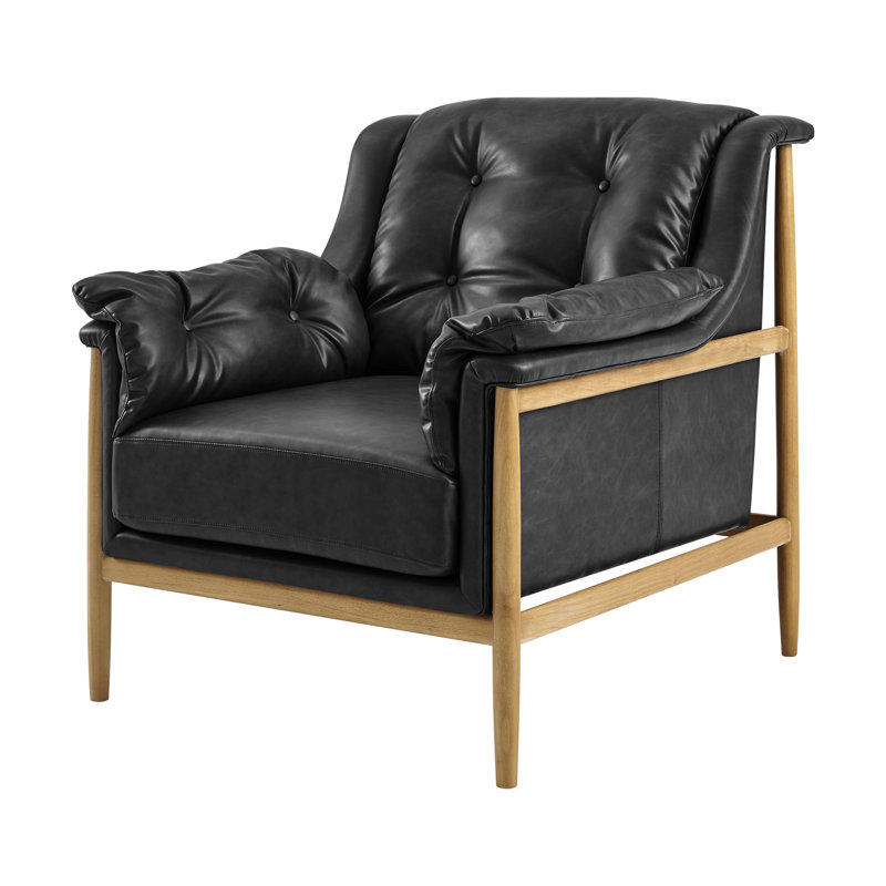 Naber Faux Leather Tufted Accent Arm Chair, Casa Black Faux Leather