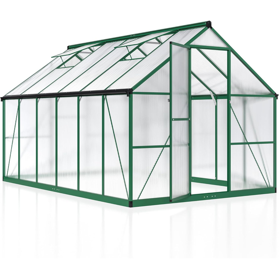 8 ft. W x 12 ft. D Greenhouse for Outdoors,  with Quick Setup Structure and Roof Vent, Green Polar Aurora