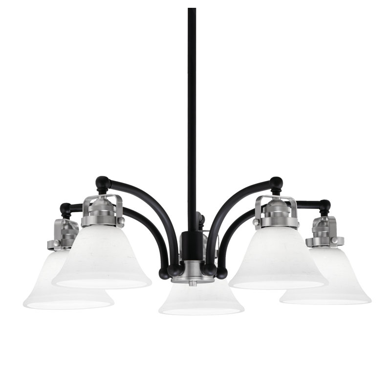 Lustre 5 lumières Easton avec verre mousseline Easton, Noir mat/nickel brossé