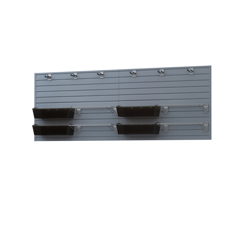 Flow Wall 15 Piece Slatwall Panel, Shelf, Jumbo Bin & Hook Storage Set - Slatwall, Silver