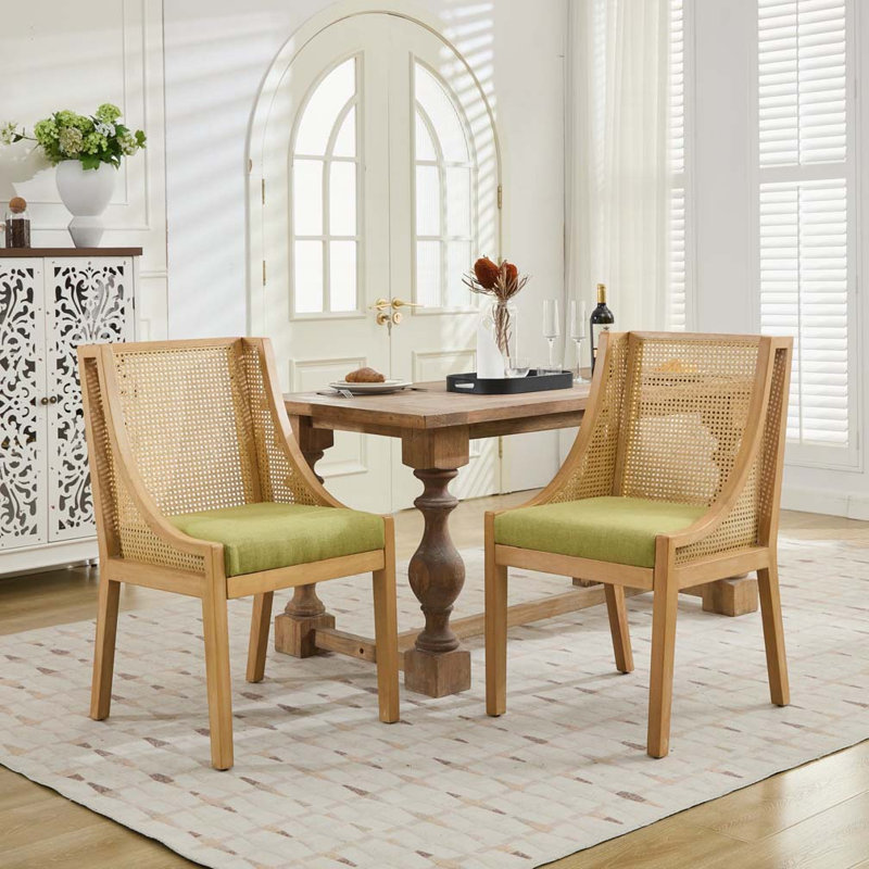Chaises de salle à manger en rotin, Vert olive