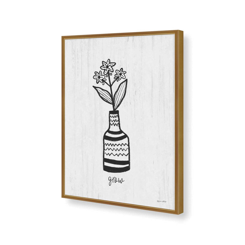 «Funky Flowers - Grow» par Annie Lapoint, reproduction d'art, L 36 x H 48, Doré, Impression encadrée