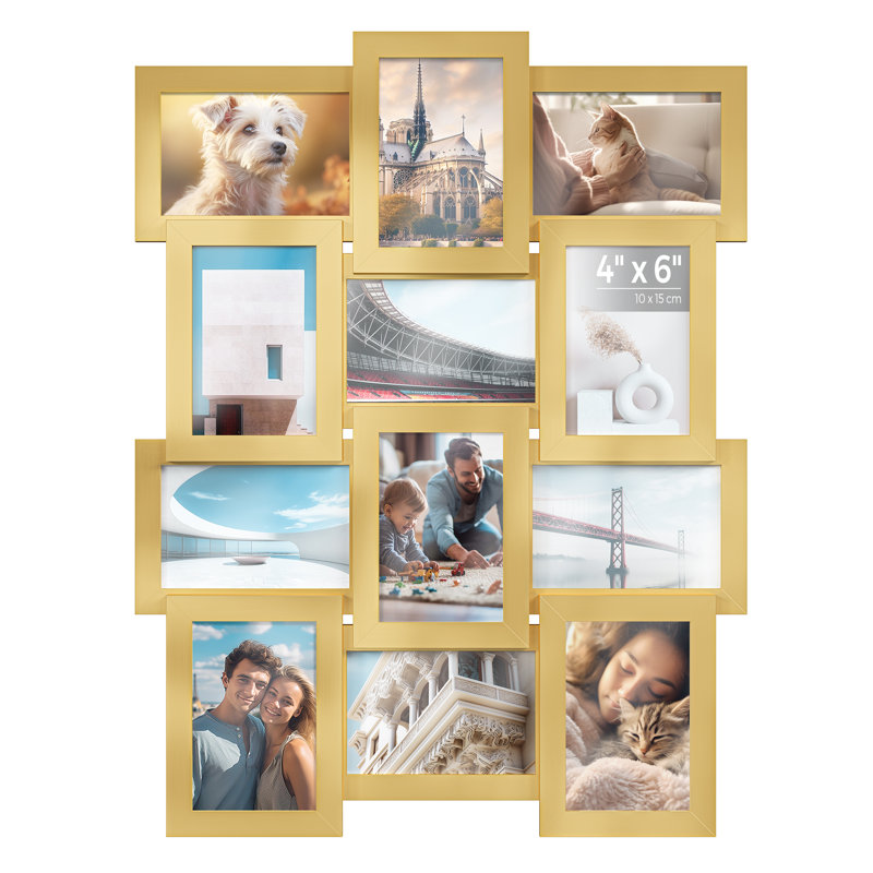 Collage Picture Frames, 12 Frames For 4X6 Photos, Collage Photo Frames For Wall, Multi Frames, Wall Decor, Gold
